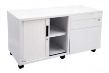 GCAD Metal Mobile Caddy. Drawer And Tambour Door 900 L. White Only. Left Or Right Drs